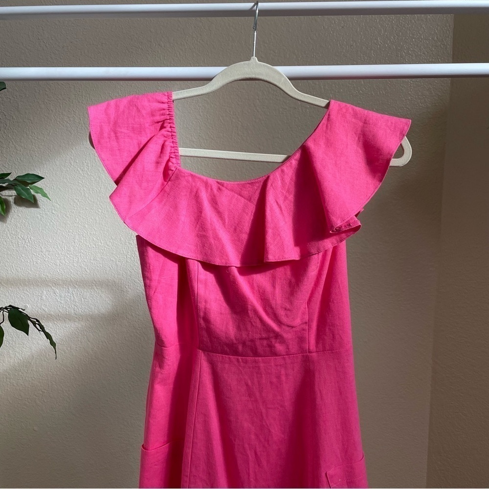 ASOS Pink Ruffle Linen A- Line Dress - Picture 8 of 10